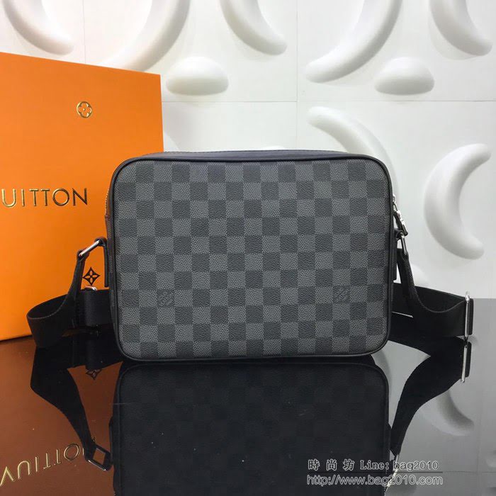 路易威登LV男包 頂級原單 N40087 Trocadero NM小號郵差包 Damier Graphite塗層帆布 男士單肩斜挎包  ydh2637